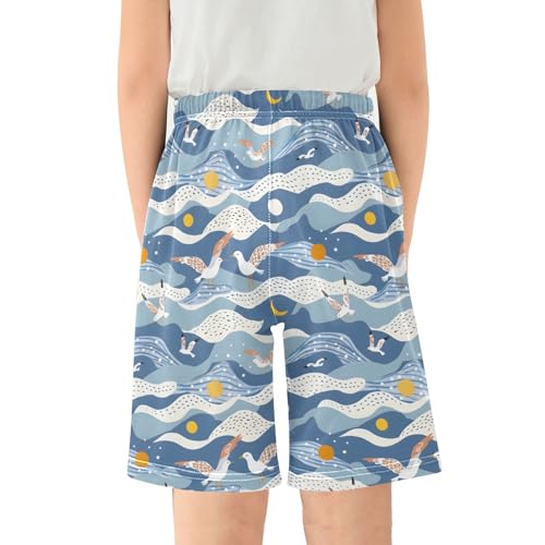 Wave and Gull Sleep Shorts Summer Pajama Shorts Elastic Waist Sleep Bottoms with Pockets 6-14 Years2