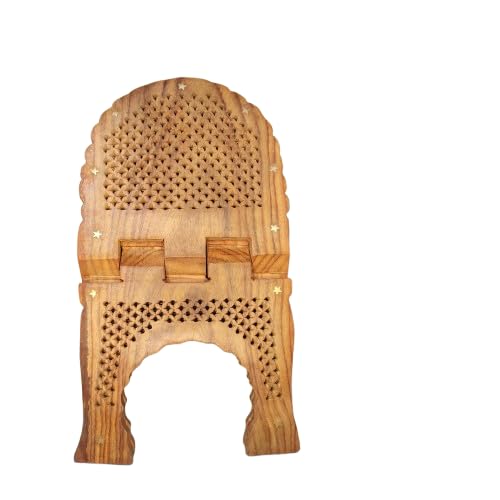 Handmade & Handcraft Sheesham Wooden Book Holder Display Stand Folding Religious Prayer Free Reading Stand with Jali Rehal for Religious Holy Books - Size (13 Inch)-image-22
