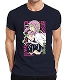 Mitsuri Kanroji Kimetsu no Yaiba Kawaii rosa cabello verde camiseta de los hombres, azul marino, S