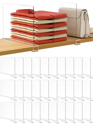 Image of HBlife 30 Pack Clear Shelf Dividers, Vertical Purse Organizer for Closet Perfect for Sweater, Shirts, Handbags in Bedroom and Kitchen, Adjustable Acrylic Bookshelf for Organization