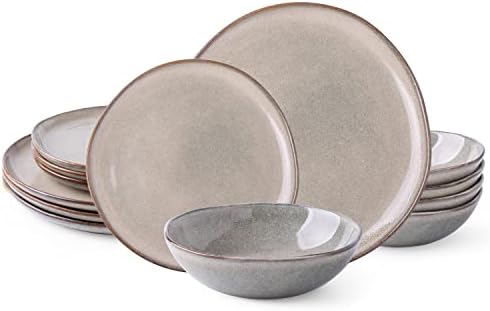 AmorArc Ceramic Dinnerware Sets,Handmade Reactive Glaze Plates and Bowls Set,Highly Chip and Crack Resistant | Dishwasher & Microwave Safe,Service for 4 (12pc)