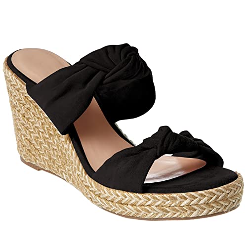 Womens Slip on Espadrilles Wedges Sandals Slides Platform Bow Open Toe Summer Dressy Mules Shoes