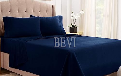 Image of BEVI Bedsheet for Double Bed 300 TC Flat Bedsheet with 2 Pillow Covers Size-(90 inchx95 inch) Navy Blue