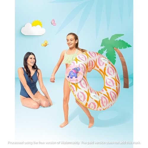 Image of Timeless Print 45IN Inflatable Swimming Rings| Round Floater with Handle for Safety |Swim Tube for Kids 9+ & Adult| Pool Floating Lounge for Pool Party, Lake, Beach | Swimmer Training Aid