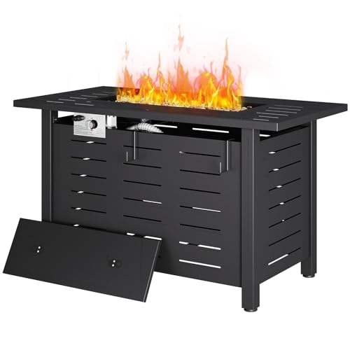 Aoxun 41" Propane Fire Pit Table– 50,000 BTU Outdoor Gas Fire Pits with Removable Lid & Waterproof Cover, Lava Rocks Rectangle Gas Firepit Table for Outside Patio Black
