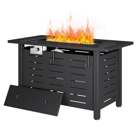 Aoxun 41" Propane Fire Pit Table– 50,000 BTU Outdoor Gas Fire Pits with Removable Lid & Waterproof Cover, Lava Rocks Rectangle Gas Firepit Table for Outside Patio Black