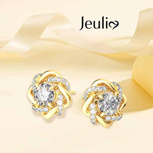 Image of Jeulia Flower Rose Gold Plated Earrings 925 Sterling Silver Cushion Cut Cubic Zirconia Stud Earrings for Women