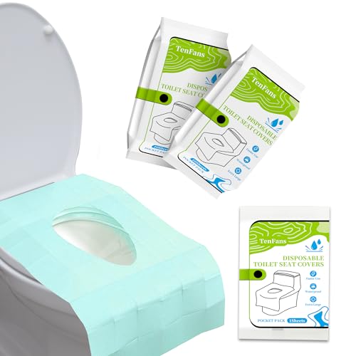 TenFans Toilet Seat Covers Disposable - 20 Count Individually Travel Pack - Sticker Free Faster Use - Waterproof XL Covers for Adults and Kids - Travel Accessories Public Restrooms, Camping, Airplane