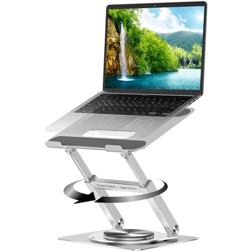Image of Dyazo 360 Rotating Laptop Stand Holder | Height Adjustable & Foldable Riser for 10-15.6 Inch Laptop | Anti Slip Pads with Heat Vent | Compatible for MacBook, Dell, HP, Lenovo & Other Notebook- Silver