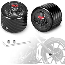 Aluminum Motorcycle Front Axle Nut Cover | 3D Skull Pattern Axle Nut Caps Fit For Harley Dyna Fat Bob, Low Rider, Street Bob, Electra Glide, Road King, Sportster 1200, Street Glide 2008-2016 Black