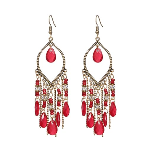 Coadipress Long Bohemian Drop Dangle Earrings for Women Retro Colorful Tassel Statement Drop Earrings Beaded Tassel Chandelier Earring Boho Elegant Jewelry