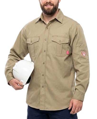 Image of TICOMELA Men's FR Welding Shirt Button-Down 7.5oz 100% Cotton NFPA2112 CAT2