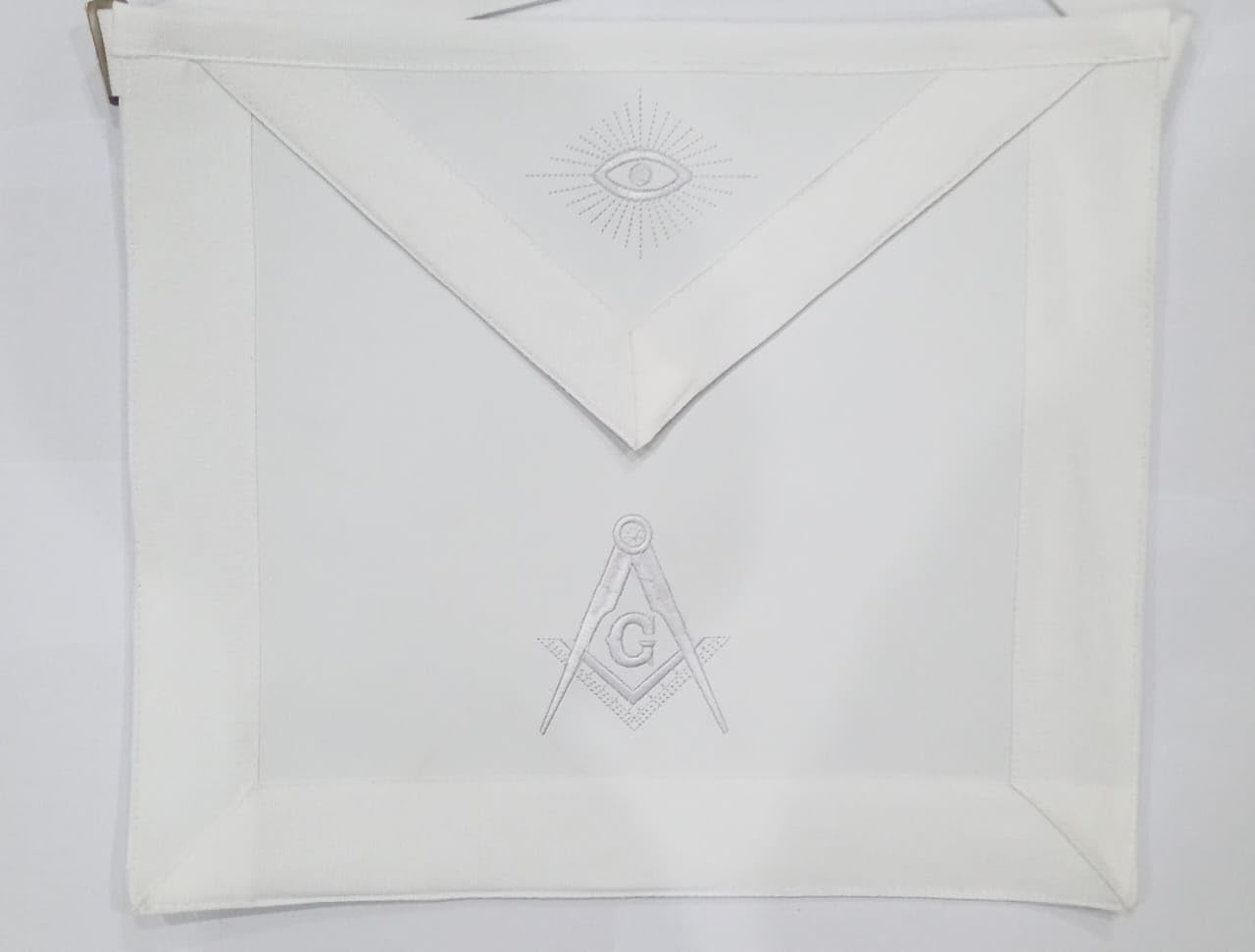 Masonic Master Mason White Apron White Ribbon Square Compass Embroidery