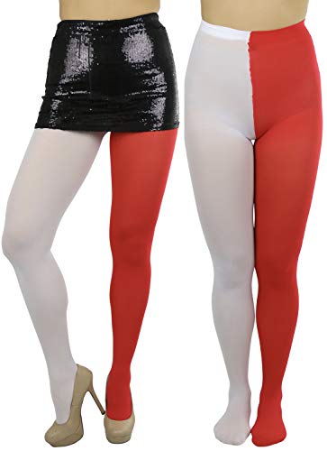 Image of ToBeInStyle Women's Two Toned Vibrant Jester Contrast Opaque Multicolored Tights