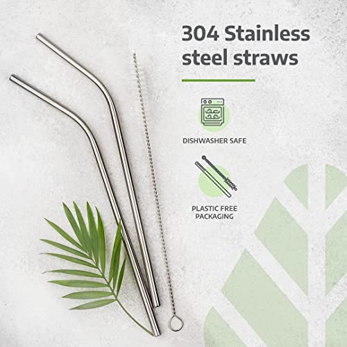 Image of Rusabl Stainless Steel Straws with Cleaning Brush & Pouch Pack of 4, Silver | For Kids & Adults, Reusable Travel Metal Steel Straws for Drinking Juice