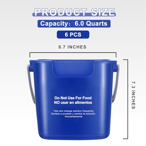 Image of Roshtia 6 Pcs 6 Quart Cleaning Bucket Small Sanitizing Square Bucket Detergent Pail for Home Commercial Restaurant Kitchen Office School (Blue)