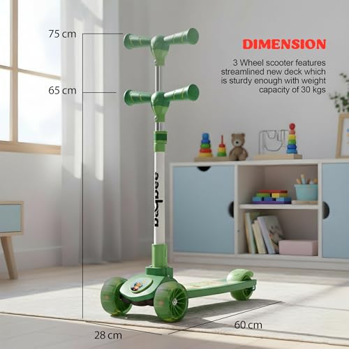 Image of Baybee Kitty Kick Scooter for Kids | Foldable 3 Wheel Kid Scooter with 4 Height Adjustable Handle & Brake | Skate Scooters with LED PU Wheels | Runner Scooters for Kids 3 to 10 Years Boys Girl (Green)