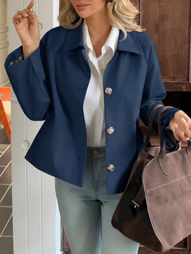 Image of Tankaneo Womens Cropped Trench Coat Lightweight Single Breasted Jacket Fall Windbreaker Fashion Outerwear