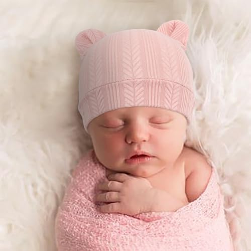 Image of BQUBO Newborn Baby Hats Bear Ears and Mittens Sets Preemie Caps Baby Boy Girl Infant Hospital Beanie for 0-3 Months