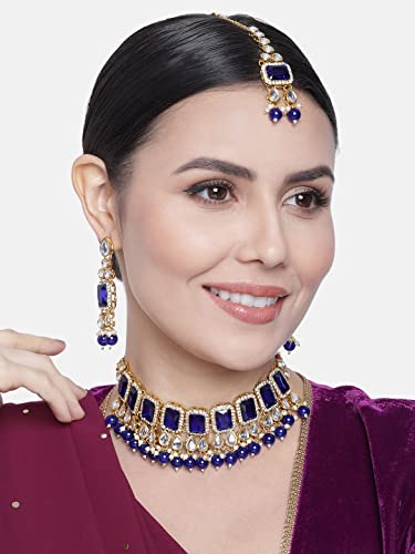 Image of Peora Crystal Faux Pearl Kundan Necklace & Jewellery Set Gift for Women