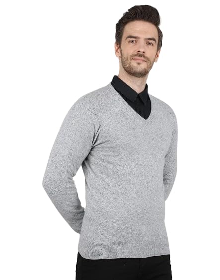 MANRA Men V-Neck Solid Woolen Full Sleeve Sweater for Winter