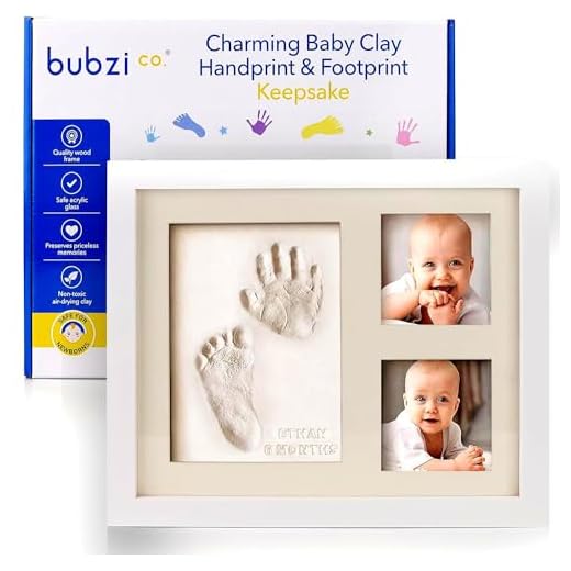 Set de Marco de Fotos y Huellas de Bebé en Arcilla – Recuerdo memorable – No tóxico – Ideal Regalos Para Bebes - Marco De Madera y Cristal Acrílico – Ideal Decoración o Regalo De Baby Shower