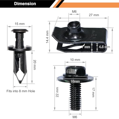 35pcs Engine Under Cover Splash Shield Guard Body Bolt & Extruded U Nut Bumper Fender Liner Push Retainer Clip M6-1.0x17mm Srcew Fit for Nissan 350Z 370Z for Infiniti G35 G37 EX35 FX35 FX45 - Thumbnail 2