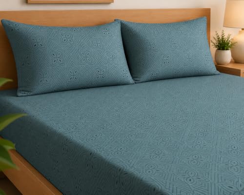 Image of LOOMLYFE 300 TC Microfiber Soft Cotton Bedsheet for Double Bed, Size 90X100 Inches with 2 Large Size Pillow Covers Without Joint - SkyFlower