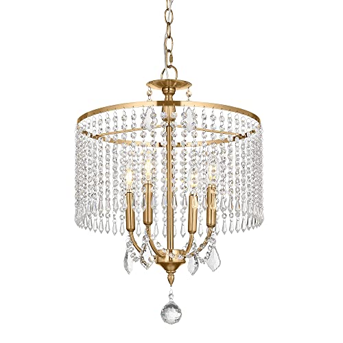 Coyilap Gold Chandelier, Crystal Pendant Lighting Fixtures, 17" Modern Hanging Light Fixture For Living Room Bedroom Dining Room, Dd011-4-G #TOP7