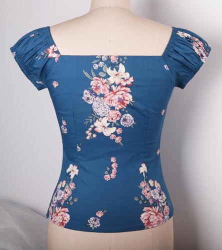 Image of YARN & INK Women's Rockabilly Tops 1950s Pinup Shirt Casual Off Shoulder Vintage Blouse