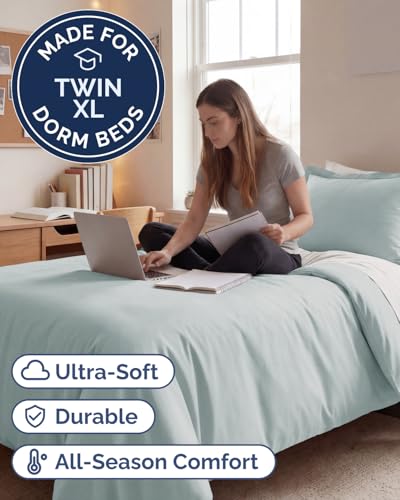 Image of Duvet Cover Twin /Twin XL Size Set - Extra Soft Twin /Twin XL Duvet Cover 68 inch x 90 inch with 1 Pillow Sham for Women, Men, Kids & Teens - Comfy, Easy-Care & Fade Free w / Zipper Closures & Ties (Ice Blue)