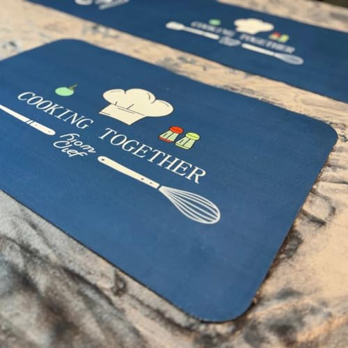 Image of KIMEE Cooking Doodle Design Kitchen Runner Rug Set of 2(120*40 cm and 60*40 cm), Water Absorbent KItchen Mat Set with Cooking Together Theme, Washable Floor Mats with Non-Slip Backing for Kitchen