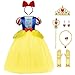 IWEMEK Deguisement Blanche Neige Fille Robe de Princesse Costume Conte de Fées Carnaval d'halloween Déguisements pour Enfants Bebe Séance Photo Robes de fête d'anniversaire Bleu Dentelle Set 2-3 Ans
