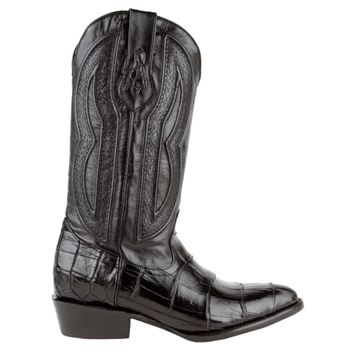 Mens Stallion American Alligator Round Toe Dress Boots Mid Calf - Black