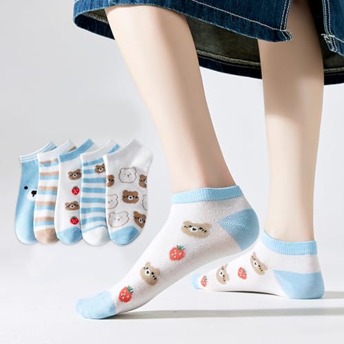Image of Cotton Men's and Women's Printed Funky Socks - Unisex Ankle-Length, Odour Free, Breathable (Multicolor, Combo Pack of 5)