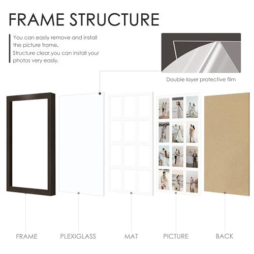 Image of DUENPY 14x26 Collage Picture Frame 4x6 Collage Picture Frame Displays Twelve 4x6 inch Photos Available Horizontal Wall Mounting Display and Vertical Walnut
