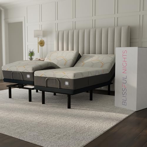 Blissful Nights e4 Cal King Split Adjustable Bed Base Frame with 12" Medium Firm Copper and Gel Infused Memory Foam Mattress