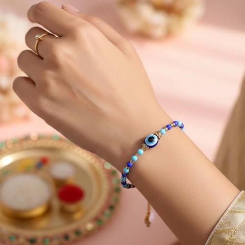 Image of ascension Evil Eye Couple Bracelet Rakhi Set For Bhaiya Bhabhi Raksha Bandhan Bracelet Set for Brother Bhaiya Bhabhi Rakhi with Roli Tilak & Pack Best Brother Fridge Magnet