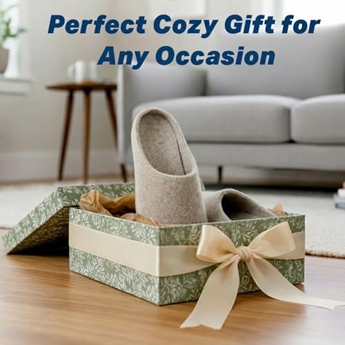 Image of Wool Felt Mule Slippers for Women & Men, Handmade 100% Natural Wool Backless House Shoes with Premium Suede Sole, Warm Breathable Indoor Slip-On