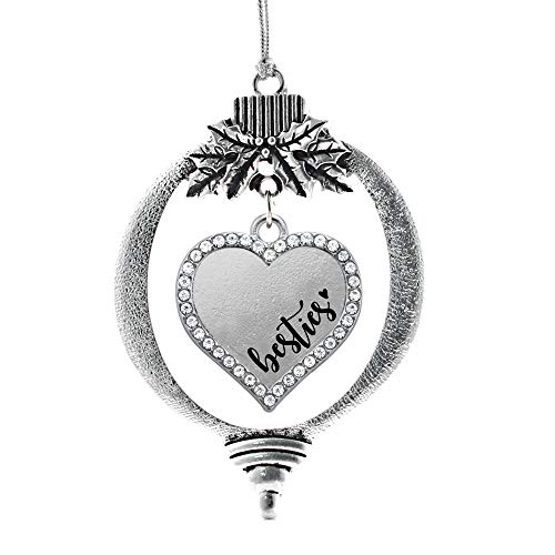 Inspired Silver - Besties - Clear Charm Ornament - Silver Open Heart Charm Holiday Ornaments with Cubic Zirconia Jewelry