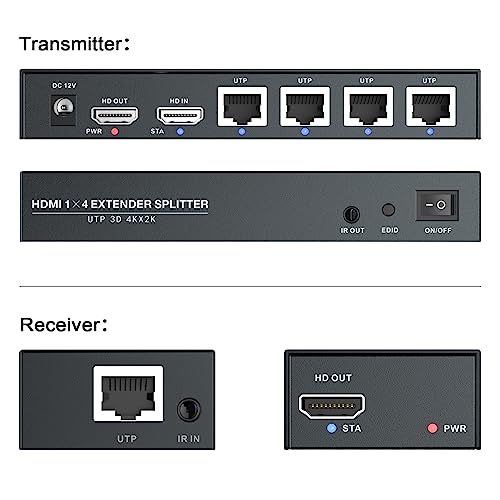 PW-HT247P4IR HDMI Extender Splitter 60m/196ft By Cat5e/Cat6/Cat7 Cable Support 4K@60Hz Resolution、Loop Out、IR Control and POC Function - Image 4