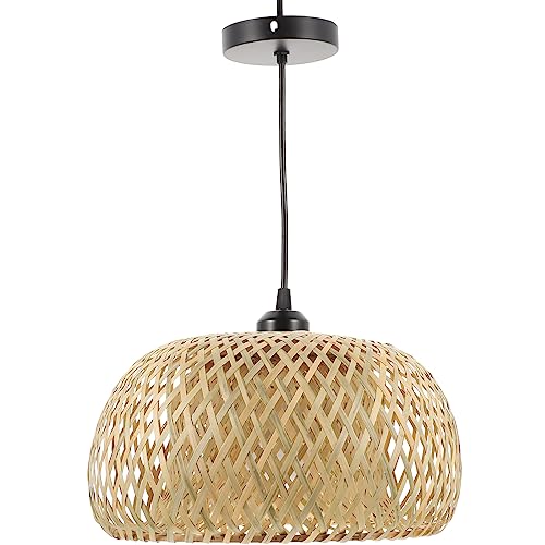 Suspension en bambou tissé naturel | Éclairage écologique 30x18cm