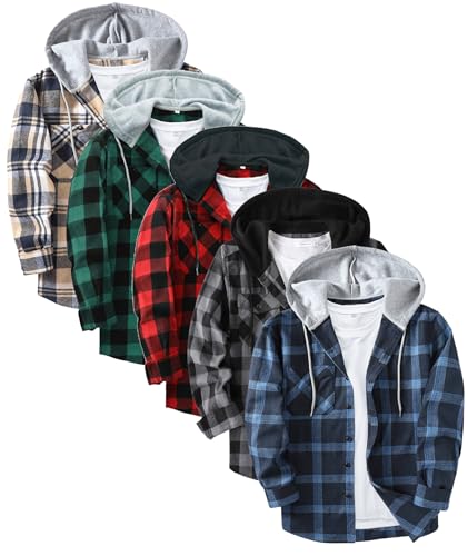 SWISSWELL 5 Pack Hooded Flannel Shirt for Men Plaid Hoodie