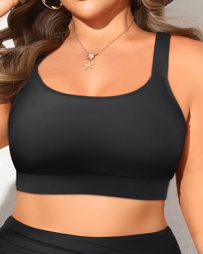Daci Women Plus Size Sports Bra Bikini Top Only Push Up Scoop Neck Swim Top Full Coverage Bathing Suit for Large Bust3