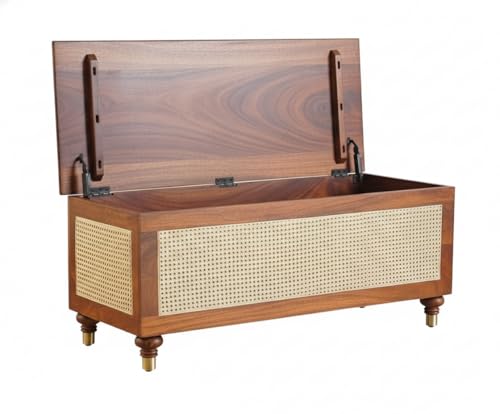 Image of MISAN Storage Boston Rattan Storage Trunk Box - Stylish & Practical Brown Wooden Chest for Home Organization | Versatile Storage Solution with Elegant Woven Design (Hony)