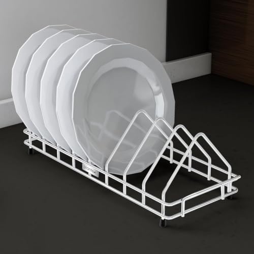 Image of Plantex Plate Stand for Kitchen Cabinet /Dish Organizer with Minor Surface Marks from Transit, Fully Quality Checked /8 Slote Plate Rack Holder - Size - 4 inch (Slot - 8, Pack of 1)