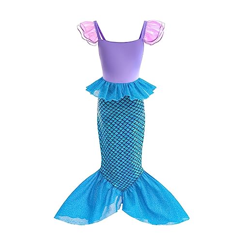 Lito Angels Little Mermaid Princess Fancy Dress Up Costume Birthday Party Outfit with Accessories for Kids Girls Age 2-9 Years, Purple Blue