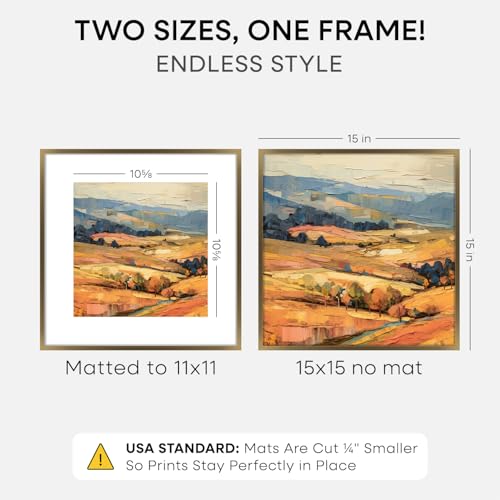 Image of Homeforia 15x15 Bronze Picture Frame, High-End Metal, 11x11 Mat, Glass | High End Aluminum, Tempered Glass, Acid-Free 11x11 Removable Mat, 15x15 in Edge-to-Edge Display 15x15, Wall Kit, Set Of 1