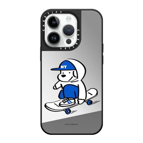 CASETiFY �~���[ iPhone 14 Pro �P�[�X [1.5m����̗����������N���A/MagSafe �ɑΉ�] - Skater JOHN (Enjoy Life) - �V���o�[ (�u���b�N�o���p�[)