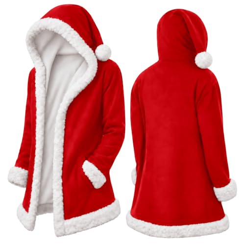 XINGJIAARTS Mens Cardigan Christmas Cosplay Costumes Fleece Lined Winter Jackets Xmas Hoodie Coats Warm Overcoat with Pockets Red Small - image 4